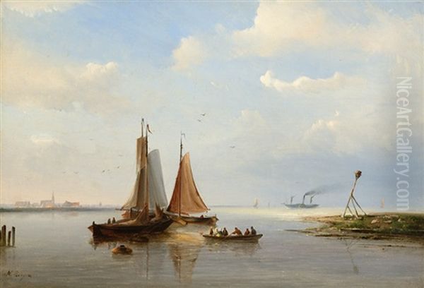 Three Boats By A River Mouth - view 1
