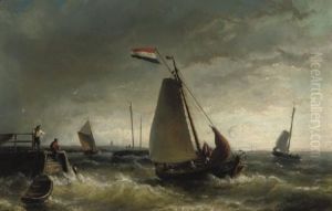 Fishing Vessel "de Hoop" In Rough Waters by Nicolaas Riegen