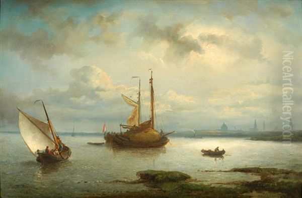 Frachtschiffe Vor Einem Hollandischen Hafen - view 1
