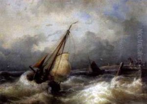 Fishing Boats In Distress, Figures On The Jetty