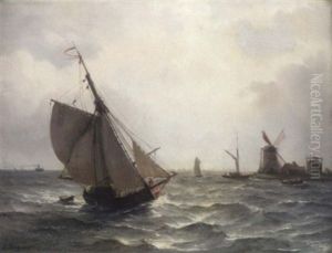 Segelschiffe Vor Hollandischer Kuste by Nicolaas Riegen
