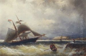 A Two-master In Choppy Waters By A Coast A Two-master In Choppy Waters By A Coast