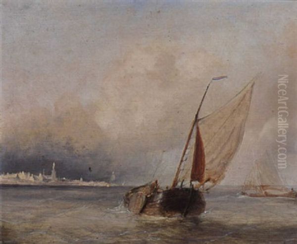 Ships At Sea With A View Of A Town - view 1