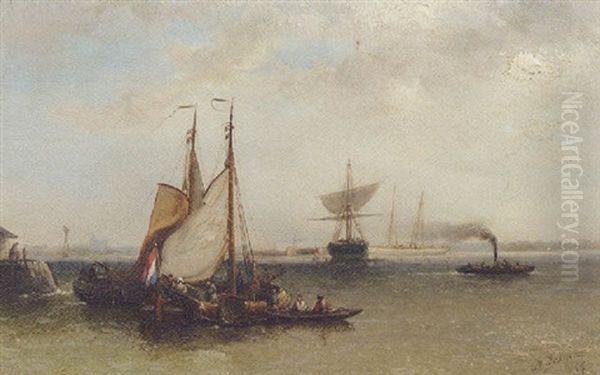 Moored Sailing Vessels In A Sunlit Estuary - view 1