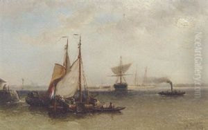 Moored Sailing Vessels In A Sunlit Estuary