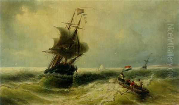 Sailors In A Rowing-boat Approaching A Dutch Three-master In A Swell - view 1