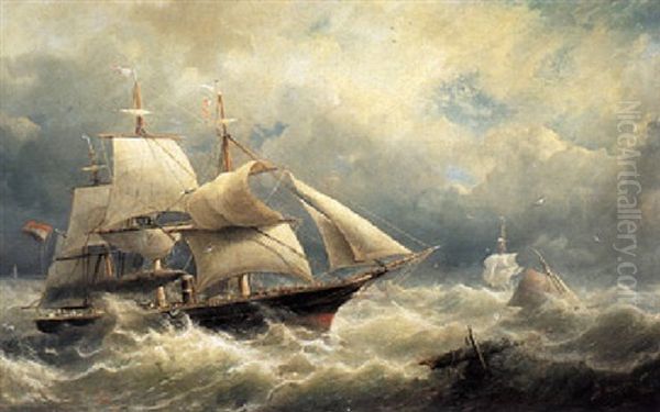 A Dutch Threemaster On A Choppy Sea - view 1