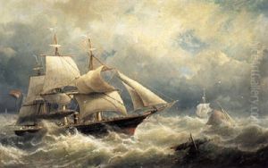 A Dutch Threemaster On A Choppy Sea by Nicolaas Riegen