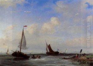 Dutch Sailing Vessels Off An Estuary by Nicolaas Riegen