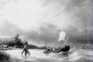 A Sailing Vessel In Choppy Water by Nicolaas Riegen