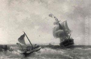 Shipping On A Rough Sea Off The Coast