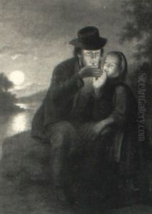 Father And Daughter By A Moonlit Lake by Nicolaas Riegen