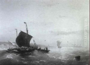 Bateaux De Pecheurs Dans Une Brise Legere, Pres De La Cote by Nicolaas Riegen