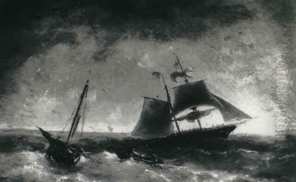 Ship Floundering Off A Rocky Coastline - view 1