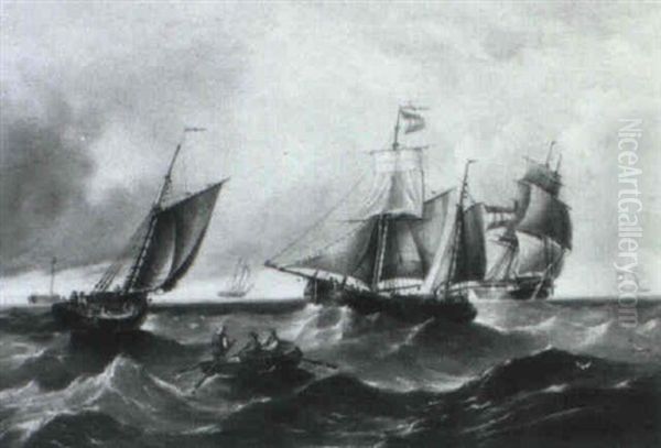 Dutch Sailing Ships In Rough Seas - view 1