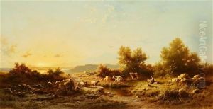 Shepherdess In The Alpine Foothills by Albert Rieger