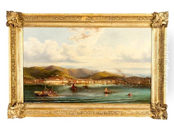 View Of Triest With The Harbour, Mountains And A Steam Boat And Other Ships And Boats - view 1