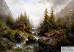 Hochgebirgslandschaft Mit Rauschendem Bach An Einer Muhle