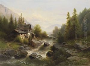 Landschaft Mit Wassermuhle Im Berner Oberland