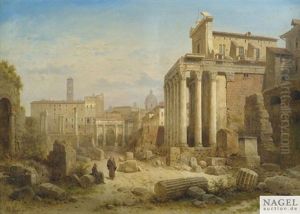 Blick Auf Das Forum Romanum Mit Dem Septimius Severus-bogen Und Dem Tempel Der Faustina Und Des Antonius Pius by Albert Rieger