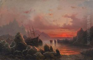 Mitternachtsonne An Der Norwegischen Kuste by Albert Rieger