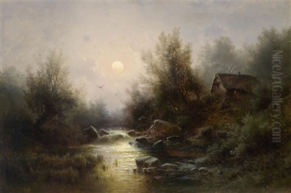 Fluslandschaft - Mondnacht Bei Brixen, Gemahlt Von Albert Rieger - view 1