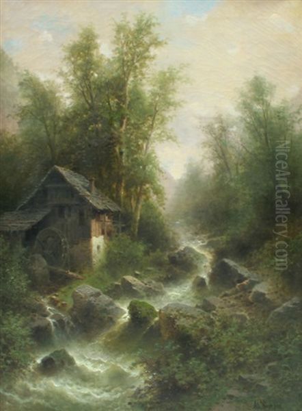 Old Mill By The Waterfall - view 1
