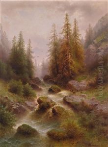 Wildbach In Der Schweiz by Albert Rieger