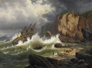 Segler Im Sturm Vor Den Klippen by Albert Rieger