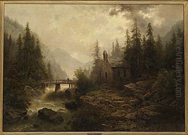 Landskap Med Kyrka Och Brusande Fors - view 1