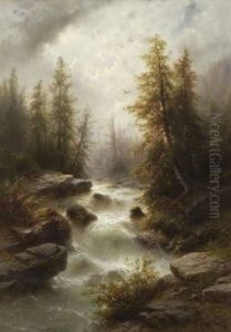 Gischtender Gebirgsbach Im Zwielicht by Albert Rieger