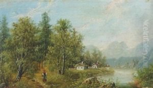 Bauernhauser An Einem Alpenfluss