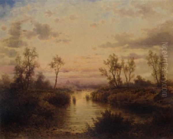 Daybreak At A Tree-lined Lake - view 1