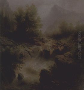Boslandschap Met Waterval by Albert Rieger