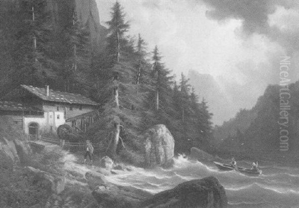 Gesbirgslandschaft Mit Wassermuhle - view 1