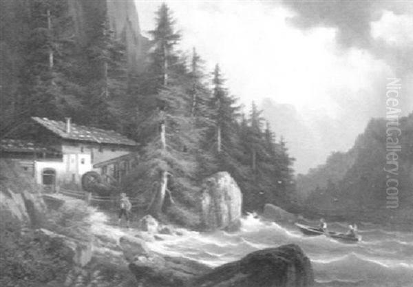 Gebirgslandschaft Mit Wassermuhle - view 1
