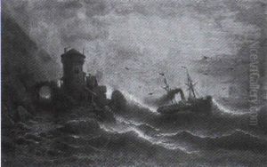 Seesturm An Mediterraner Felsenkuste by Albert Rieger