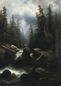 Wildbach Bei Gewitterstimmung, Schweiz by Albert Rieger