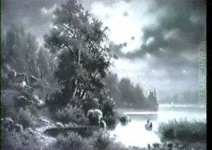 Landschaft Im Mondschein by Albert Rieger