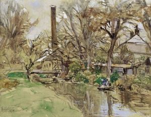 Bachlandschaft Mit Fabrikschornstein Bachlandschaft Mit Fabrikschornstein