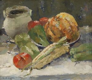 Stilleben Mit Fruchten Und Schmalztopf by August Rieger