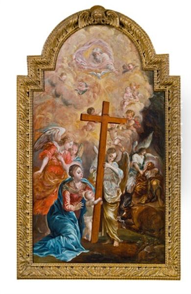 Madonna Mit Dem Kreuzhaltenden Christuskind, Im Hintergrund Engel Und Josephs Traum, Bekront Von Gottvater - view 1