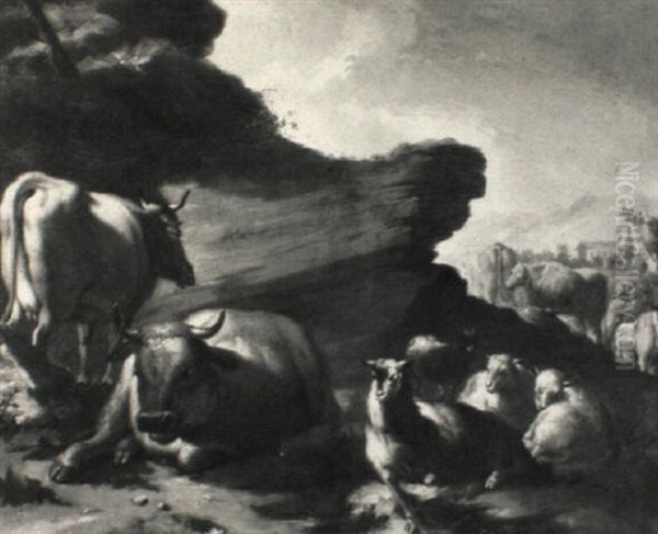Cattle And Sheep In A Mountainous Landscape - view 1