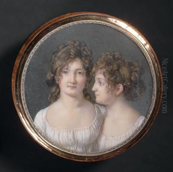 Double Portrait De Jeunes Filles, En Robe De Voile Blanc, Coiffees De Boucles Et Chignons - view 1