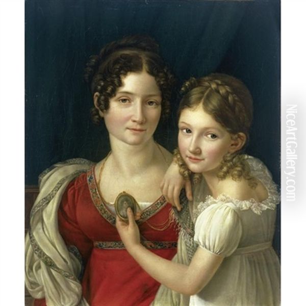 Portrait Of A Mother With Her Daughter Holding Up A Portrait Miniature In Her Left Hand - view 1
