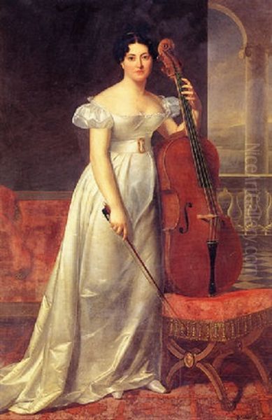 Portrait Of A Cellist On A Terrace, A Garden Beyond - view 1