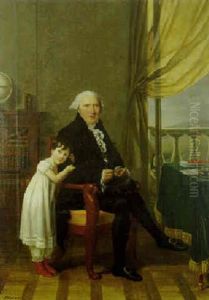 Portrait De Achille Gibert Et Sa Petite Fille Camille Seilliere, Comtesse Simeon by Henri Francois Riesener