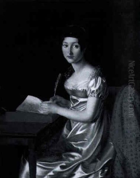 Portrait Of A Lady Wearing A Grey Satin Dress, Seated At A Table - view 1