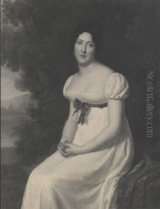 Portrait De Jeune Femme Vue Aux Trois-quarts Devant Un      Fond De Paysage