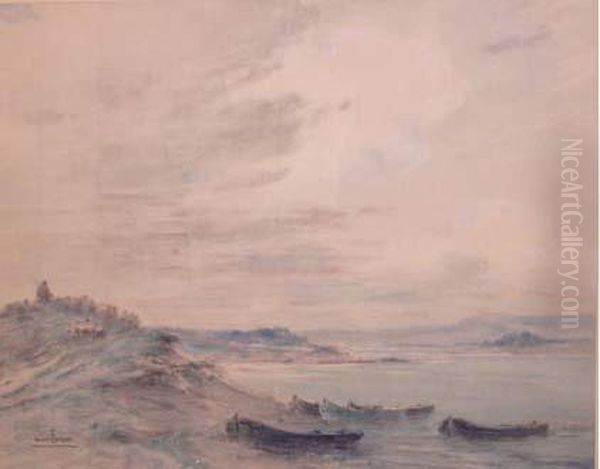Paysage Aux Barques Et Au Troupeau De Moutons - view 1